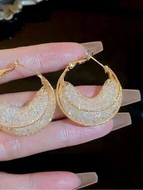 Gold-Tone Sparkle Mesh Hoop Earrings - Women Jewelry